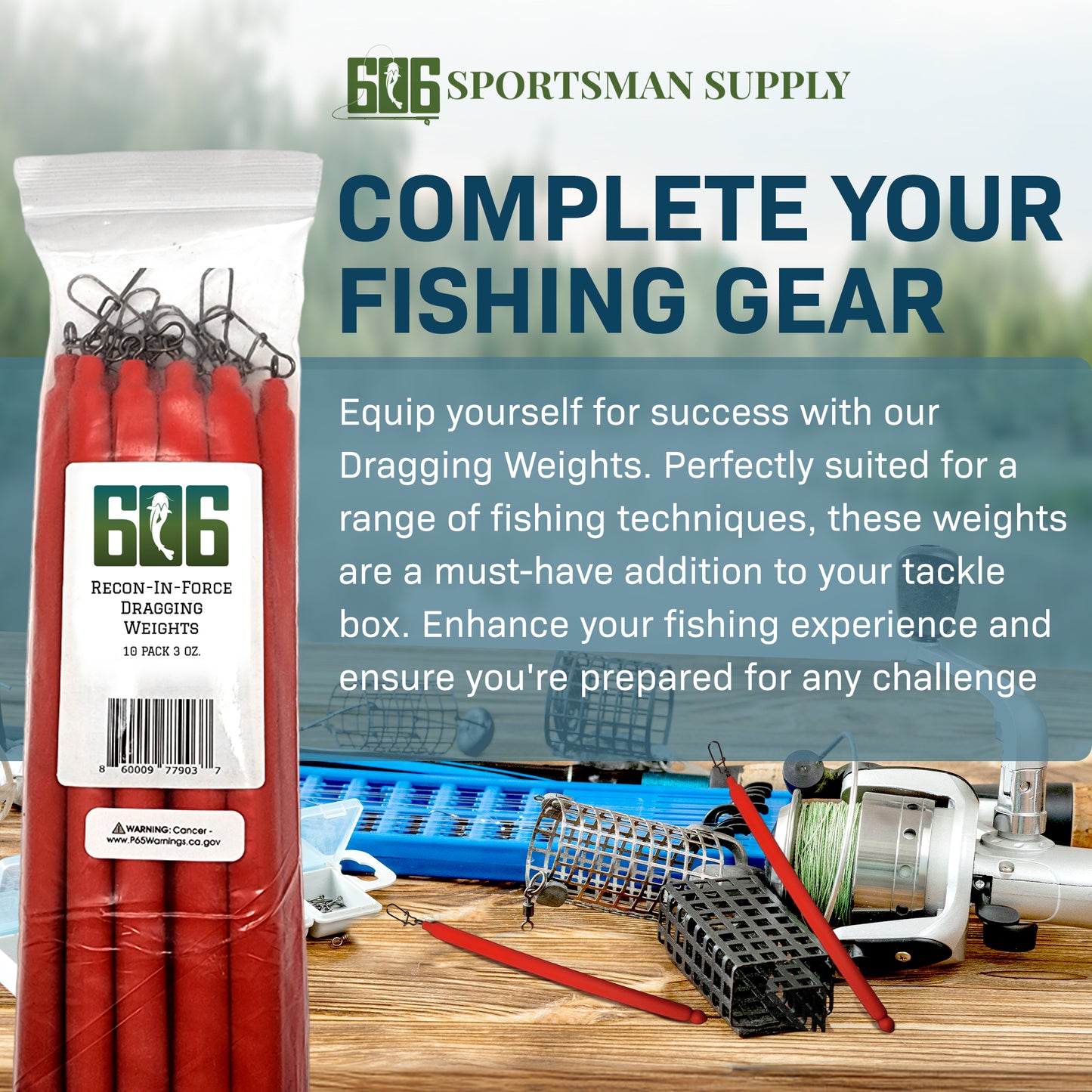 606 Sportsman Supply Dragging Weights - Perfect for Dragging, Drifting, Trolling, Bottom Fishing - Non-Snag Fishing Equipment made with Stealthy Lead Shots - Qty. 10