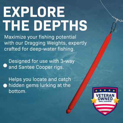 606 Sportsman Supply Dragging Weights - Perfect for Dragging, Drifting, Trolling, Bottom Fishing - Non-Snag Fishing Equipment made with Stealthy Lead Shots - Qty. 10